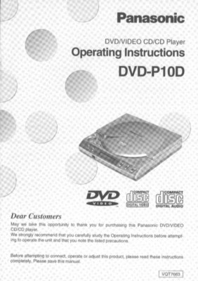 Panasonic DVD-P10D DVD Player Owners Instruction Manual | eBay