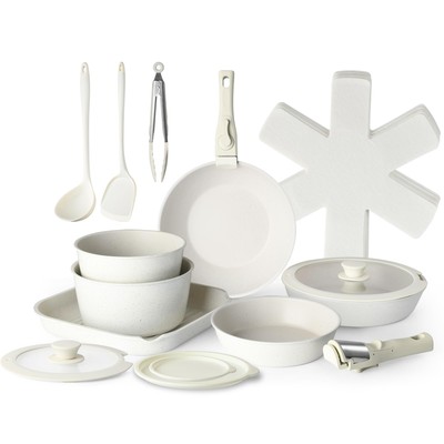 USELUCK 20 Pcs Pots and Pans Set Non Stick, Stackable Cookware Sets with Deta...
