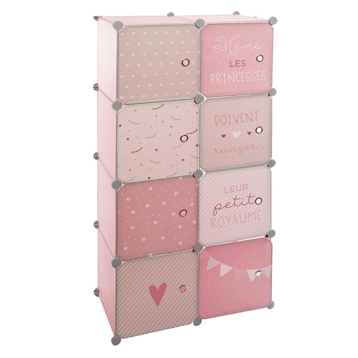 Armoire penderie enfants 124cm rose avec penderie et étagères Univers
