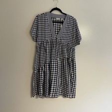 11 1 Tylho Anthropologie Women M Gingham Preppy Pockets V-Neck Tunic Dress NWT
