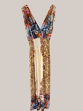 Unbranded Women Maxi Dress Multicolor Marble Print V-Neck Stretch, XXXXL