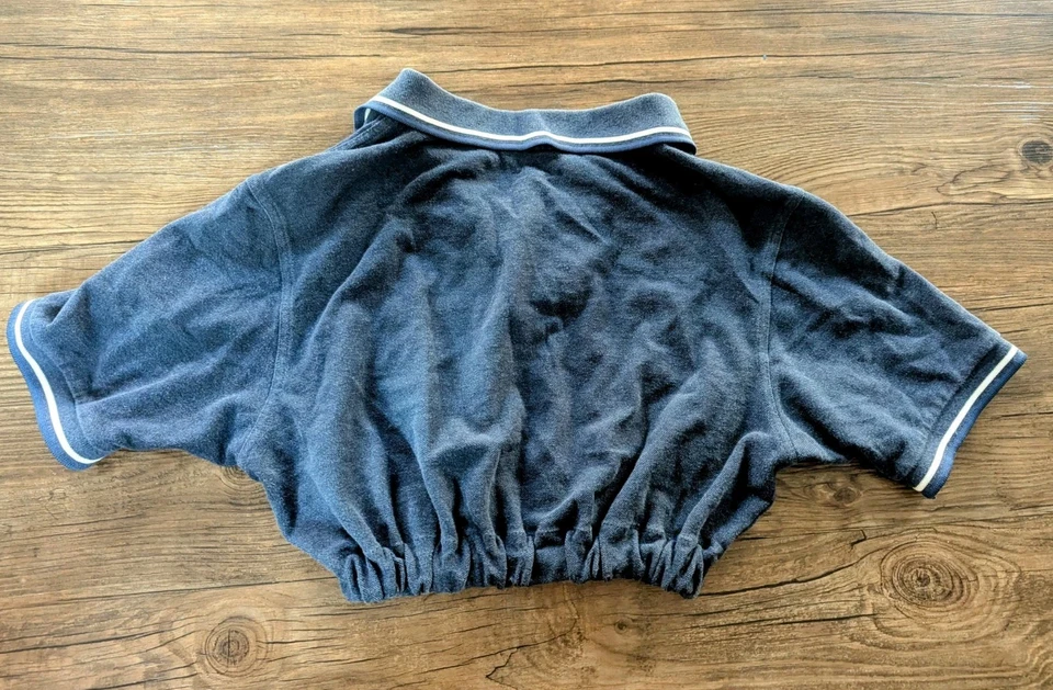 Fred Perry Cropped Polo Shirt Navy Blue Slim Fit Size ~ L ~ Ladies (10-12) - Image 2 of 3