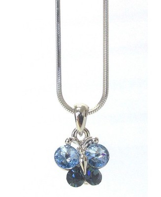 Blue Crystal Butterfly Pendant Necklace