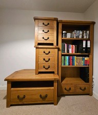 Oak Furniture Set - Bookcase, TV Stand & 2 Bedside Tables