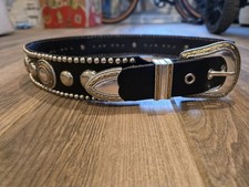 Black Leather Belt Western 34 Concho Outlaw Rock Metal Handmade Made in the USA