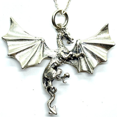 Sterling Silber 3-D Fliegender Drache Anhänger Halskette - 11,8 Gramm