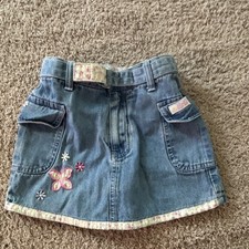 Faded Glory Girls Denim Skort Blue Butterfly Floral Embroidered Bow Pockets 3T