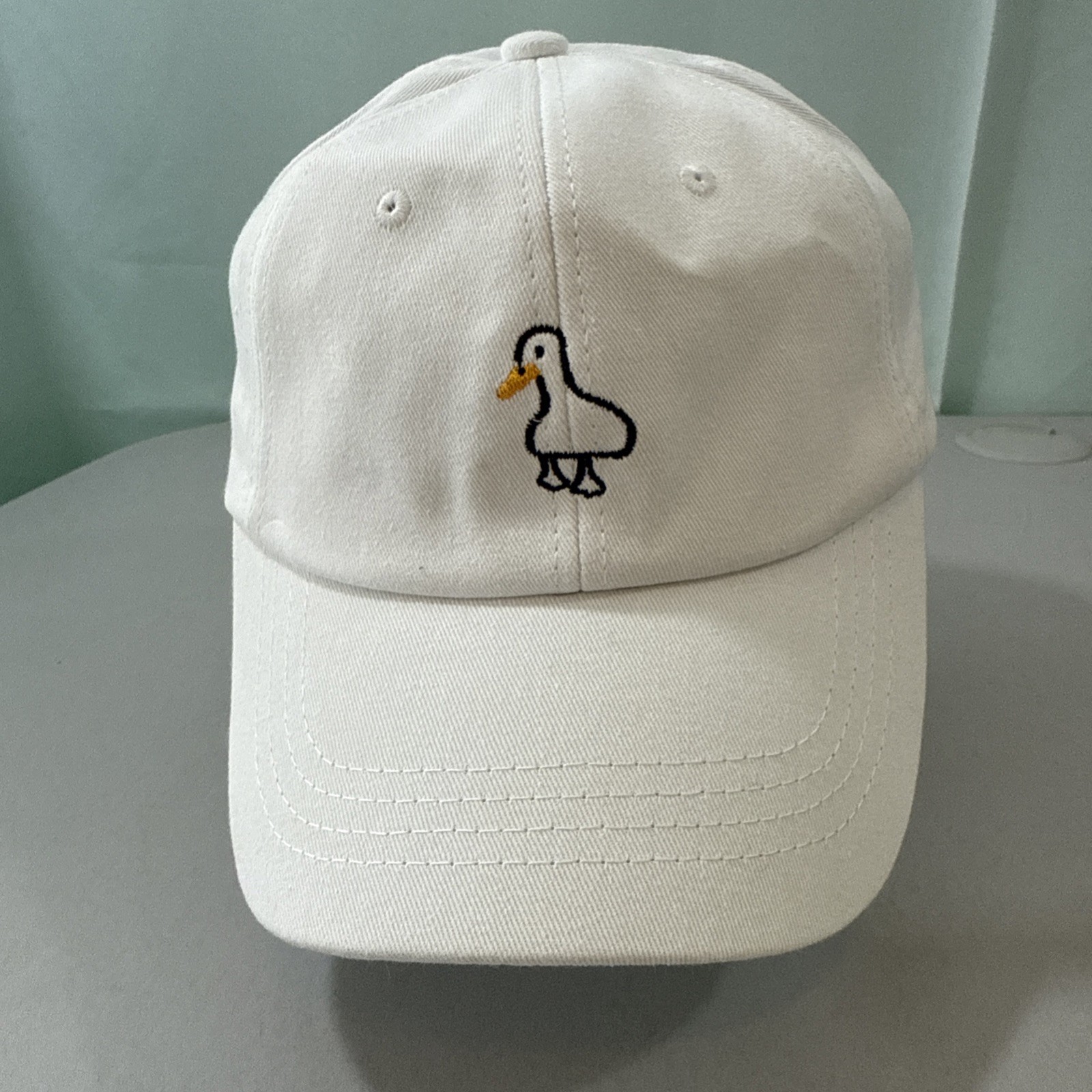 Duck cap white hat embroidered one size strapback Cotton