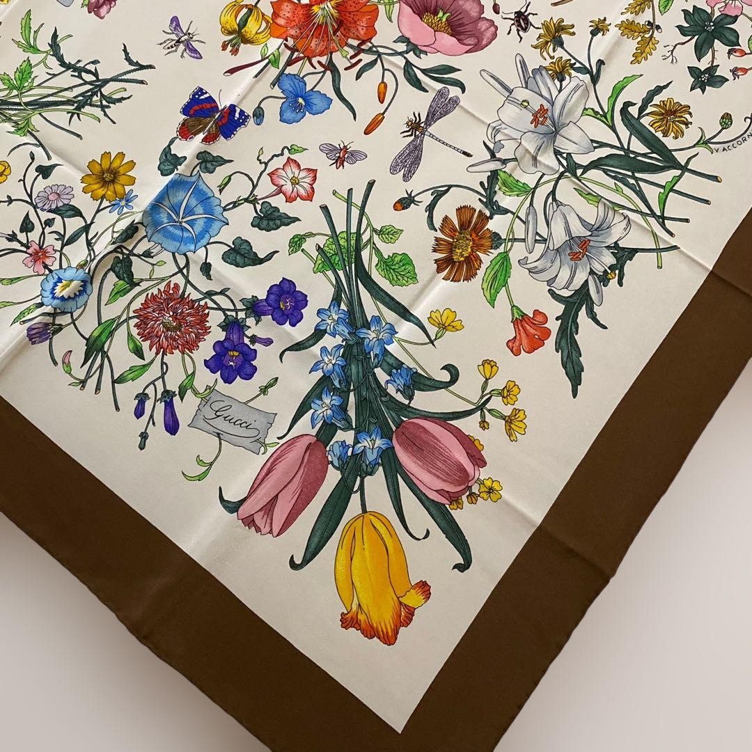 Gucci Scarf Silk Square 33.86x35.04inch "Floral Insect Botanical" 053280d thumbnail 17