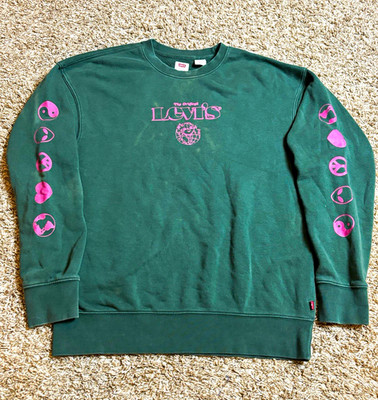 Levi's Men's Green Fleece Crewneck Pullover Sweatshirt Graphic Print S
