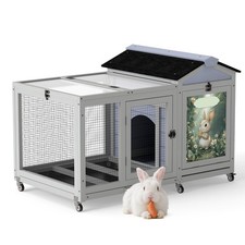39inch Assembled Wood Rabbit Hutch Indoor，Wide Space Small Animal House Habitate
