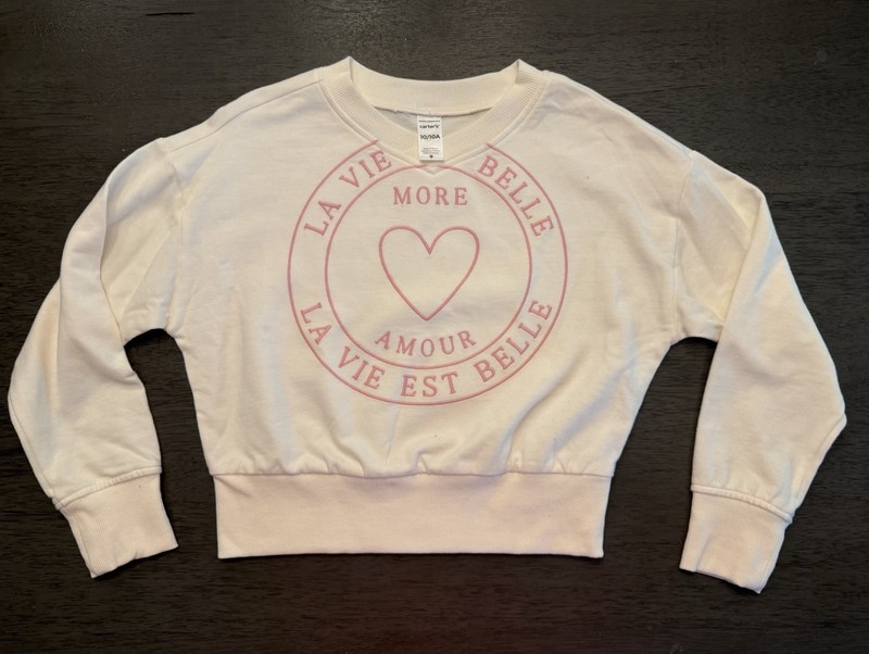 Carter's Girls Sweatshirt 10/10A White/Pink Crewneck Pullover Heart Graphic