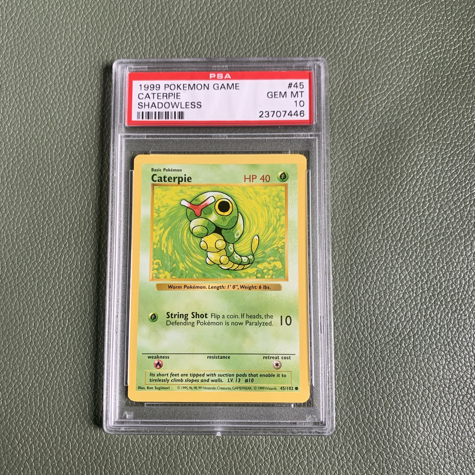 PSA 10 CATERPIE 45/102 Shadowless Base Set WOTC Original 1999 - Pokemon Card