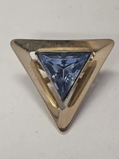 Vintage EMJ Emmons Brooch Gold Tone Blue Rhinestone Triangle Modernist Pin