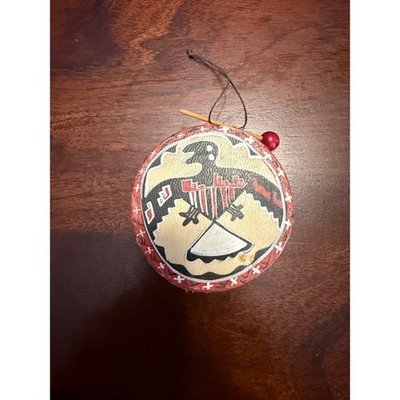 Native American Style Hand Drum Ornament Thunderbird Art C J Prophet Signed 3''