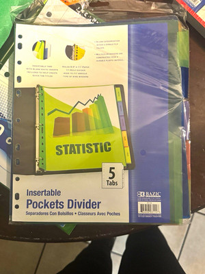 BAZIC 5-Tab Index Dividers Insertable Tabs Pockets 11-Hole, Multicolor 3114