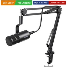 XLR Podcast Dynamic Microphone, Cardioid Studio Mic with Boom Arm for Vocal R...