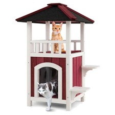 Sturdy 2-Story Cat House with Insulated Design  Chic Balcony for Outdoor Use