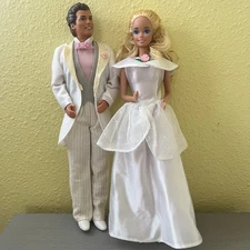Vintage 1990 Barbie Wedding Day Alan & Barbie Couple Mattel Tuxedo Dolls Outfit
