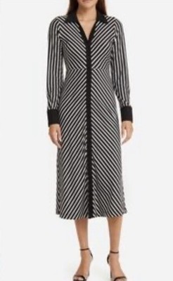 zoe and claire dress Black White Stripe Long Sleeve Midi Dress Size M