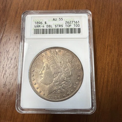 1896 AU55 VAM-4 Double Stars Top 100 Morgan Silver Dollar ANACS Soapbox Toned!