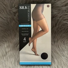 Silk Impressions Sheer Control Top Tights Womens Size Small Black High Waisted