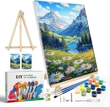 Mountain Paint by Numbers Kit for Adults with Frame, Landscape Paint by Number w