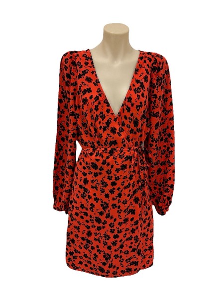 Kookai Mini Wrap Dress Women 36 (AU 8) Red Floral Cupro/Viscose