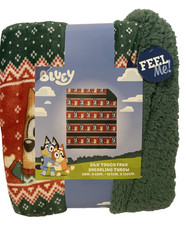 NEW Bluey Bingo HOLIDAYS ARE NICE Sherpa Lined THROW BLANKET 50x60 Christmas