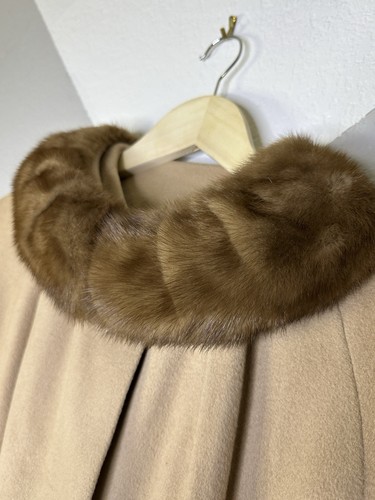 Vtg 60s Touch 100% Cashmere Women’s Button Long Coat Fur Collar Beige Elegant XL - Picture 5 of 13