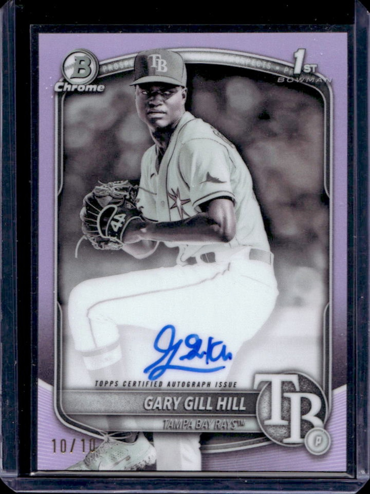 2025 Bowman Gary Gill Hill Chrome Auto Pearl Refractor 1st Prospect #10/10 Rays