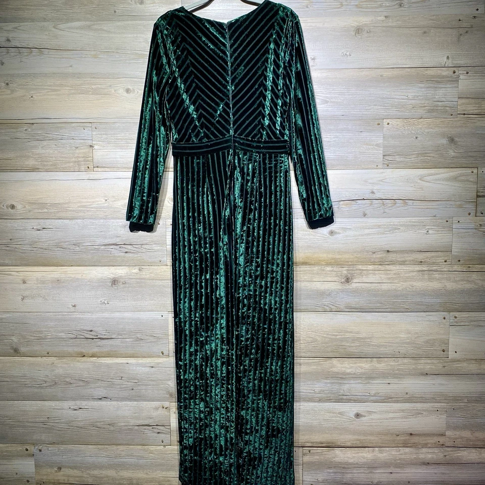 Belle Badgley Mischka Lara Stretch Velvet Maxi Gown Dress Size 10 Dark Green - Image 2 of 4