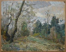 Ukrainian Soviet USSR Oil Painting postimpressionism landscape forest tres