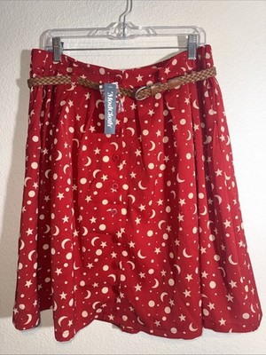 Modcloth Skirt Bookstore's Best Red Moon Beam Print Stars SZ Large BOHO Western