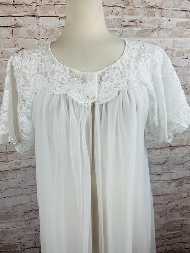 Vintage Sears White Double Sheer Chiffon Lace Bridal Peignoir Robe sz 34 LOVELY - Picture 6 of 12