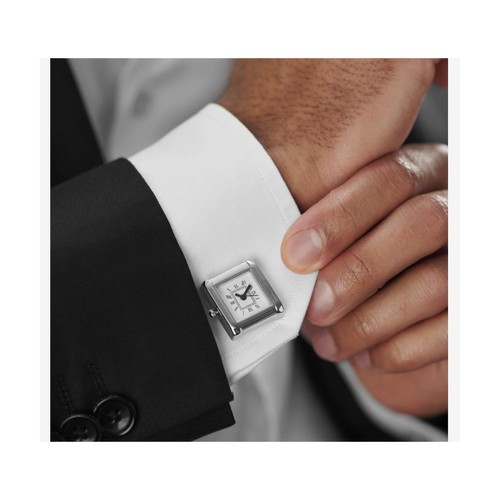 Mens Ladies Real Working Silver Square Clock Watch Cufflinks - Picture 4 of 4