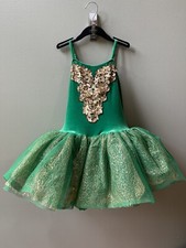 Revolution Dance Costume Leotard Dress Ballet Pointe Emerald Green Gold Tutu XLC