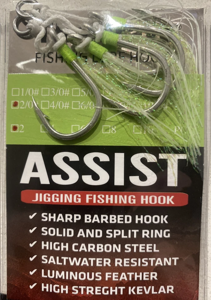 4 juegos de ganchos de asistencia dobles ganchos de jigging UV Lumo - plantillas de paso lento 2/0-9/0 Foto 3 de 4