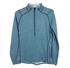 Patagonia Capilene Base Layer Blue Stripe Pullover Half Zip Top Shirt Men Size M