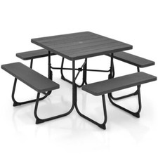 8 Seater Square Picnic Table with Built-In Benches & Umbrella Hole Outdoor