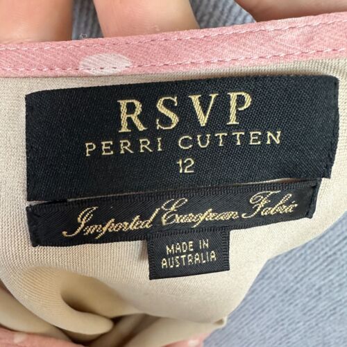 Perri Cutten Skirt 12 W30xL28 Pink Polka Dot Pure Silk RSVP European Fabric - Picture 3 of 6