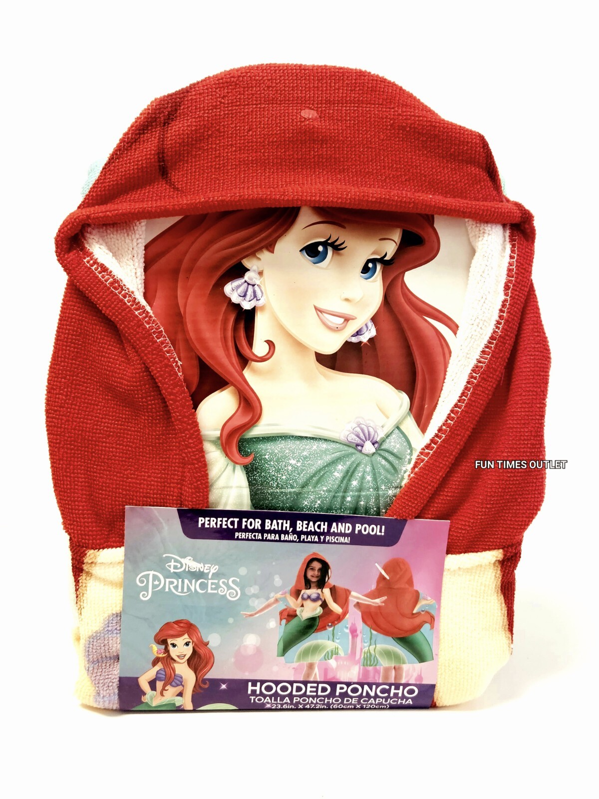 Disney The Little Mermaid Ariel Poncho Girls Hooded Beach Towel 23.6"&times; 47.2" In.