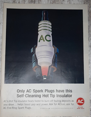 1965 AC Spark Plugs Vintage Print Ad Fire Ring Automotive Car Engine Power GM