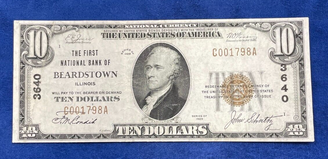 1929 T1 10 First National Bank of Beardstown, IL Ch. 3640 Nice NR