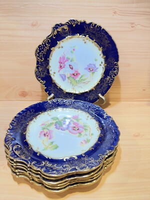 8 Circa1887s Minton M&Co,English Cobalt Blue,Flowers,Hand Painted