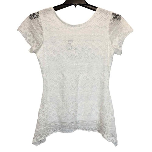 Shannon Ford New York Women`s Size M White Lace Top Sheer Romantic Boho Blouse - Picture 2 of 5