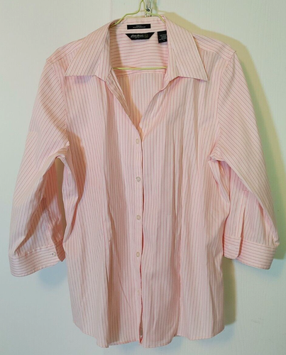 Women's Dress Shirt Eddie Bauer Pink Pinstripe Size L