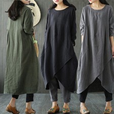 Women Casual Loose Maxi Dress Ladies Long Sleeve Baggy Kaftan Plus Size