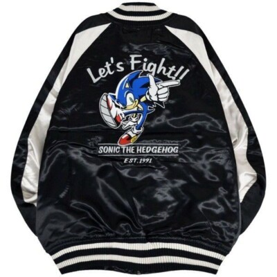 SONIC スカジャン Mサイズ ネイビー Sonic the Hedgehog Sukajan Jacket Blouson Sega Game Embroidery