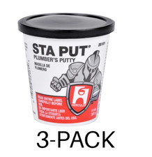 Lot of 3 Sta Put 25101 14 Oz Tub of Plumbers Putty